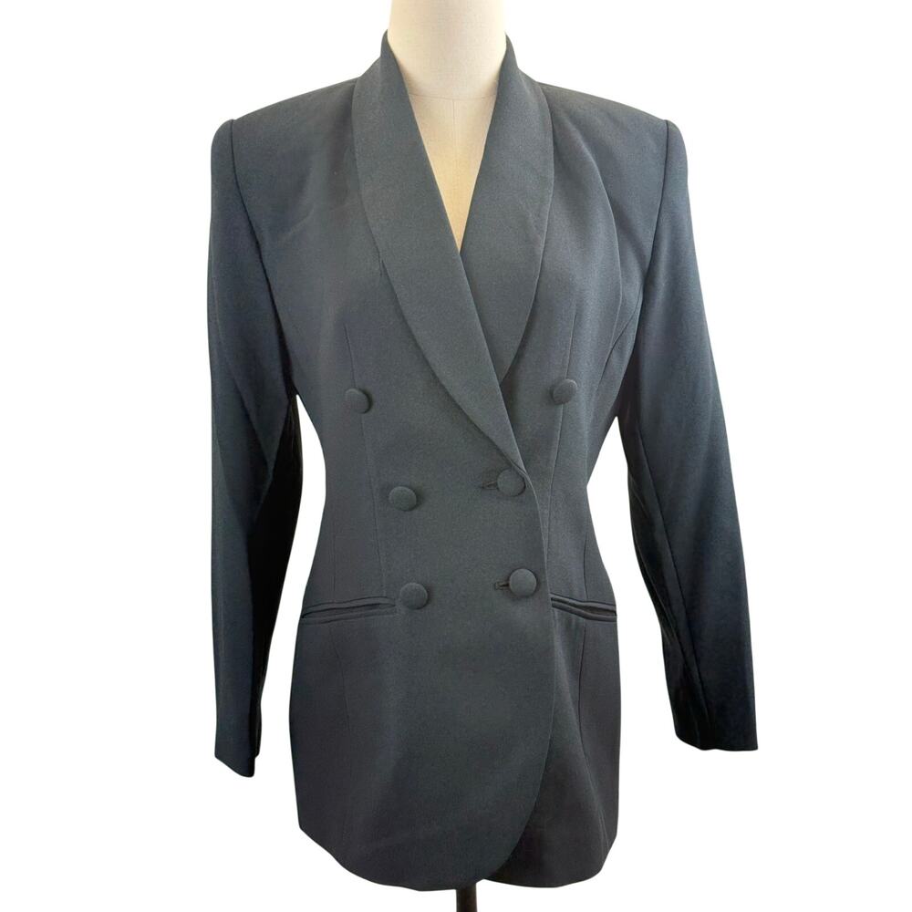 Vintage 80s Valerie Stevens Women's Double Breasted Blazer Jacket Size 4 Black